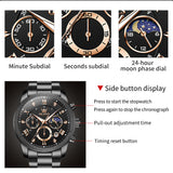 OLEVS 3660 Chronograph Watches for Men Fashion Dress Analog Quartz Moon Phase Stainless Steel Waterproof Luminous Date Luxury Mens Wrist Watches Reloj Para Hombre Rose/Black