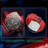 OLEVS 2942 Watches for Men Chronograph Waterproof Luxury Dress Quartz Silicon Strap Multifunction Moon Phase Calendar Luminous Men Wrist Watches Reloj Para Hombre Black/Red