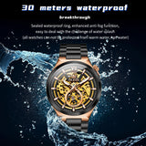 OLEVS 6722 Skeleton Watches for Men Luxury Dress Automatic Self Winding Mechanical Gold Plated Stainless Steel Waterproof Luminous Business Men Wrist Watch Reloj Para Hombre