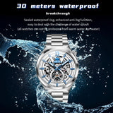 OLEVS 6722 Skeleton Watches for Men Luxury Dress Automatic Self Winding Mechanical Gold Plated Stainless Steel Waterproof Luminous Business Men Wrist Watch Reloj Para Hombre
