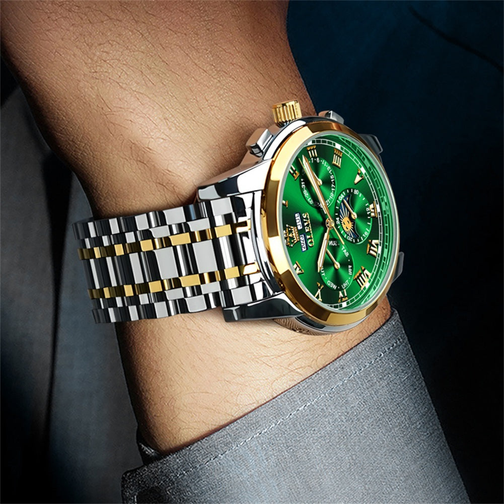 Two Tone Strap-Green Dial Gold Trim