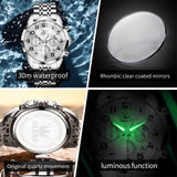 OLEVS 3676 Chronograph Watches for Men Business Dress Analog Quartz Gold Plated Stainless Steel Moon Phase Waterproof Luminous Date Luxury Mens Wrist Watches Reloj Para Hombre