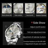 OLEVS 6620 Automatic Watches for Men Self Winding Mechanical Skeleton Luxury Dress Chronograph Gold Plated Stainless Steel Calendar Moon Phase Waterproof Luminous Mens Wrist Watches Reloj Para Hombre