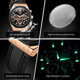 OLEVS 9911 Watches for Men Chronograph Waterproof Luxury Dress Quartz Silicon Strap Multifunction Moon Phase Business Calendar Luminous Men Wrist Watches Reloj Para Hombre Gray/Black/White