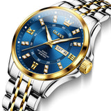 OLEVS 3620 Watches for Men Business Dress Analog Quartz Date Stainless Steel Easy Read Waterproof Luminous Luxury Casual Mens Wrist Watches Reloj Para Hombre Gold/Silver/Blue