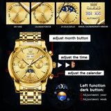 OLEVS 6633 Mens Watches Automatic Luxury Big Face Multi Calendar Stainless Steel Waterproof Luminous Wrist Watch for Men