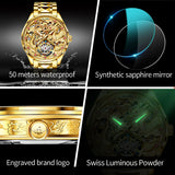 OLEVS 3176 Men Automatic Watch Diamond Skeleton Mechanical Original Luxury Self Winding Moon Phase Calendar Waterproof Wrist Watch for Men