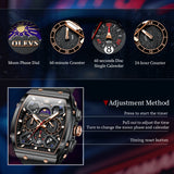 OLEVS 2942 Watches for Men Chronograph Waterproof Luxury Dress Quartz Silicon Strap Multifunction Moon Phase Calendar Luminous Men Wrist Watches Reloj Para Hombre Black/Red