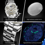 OLEVS 3640 Chronograph Watches for Men Waterproof Business Dress Analog Quartz Luxury Moon Phase Stainless Steel Roman Numeral Luminous Casual Mens Wrist Watches Reloj Para Hombre