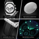 OLEVS 9911 Watches for Men Chronograph Waterproof Luxury Dress Quartz Silicon Strap Multifunction Moon Phase Business Calendar Luminous Men Wrist Watches Reloj Para Hombre Gray/Black/White