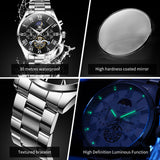 OLEVS 3640 Chronograph Watches for Men Waterproof Business Dress Analog Quartz Luxury Moon Phase Stainless Steel Roman Numeral Luminous Casual Mens Wrist Watches Reloj Para Hombre