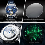 OLEVS 6689 Automatic Watches for Mens Starry Sky Skeleton Tourbillon Self Winding Mechanical Moon Phase Luminous Waterproof Luxury Dress Mens Wrist Watches Gifts Reloj Para Hombre Black/Blue/Green