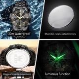 OLEVS 3676 Chronograph Watches for Men Business Dress Analog Quartz Gold Plated Stainless Steel Moon Phase Waterproof Luminous Date Luxury Mens Wrist Watches Reloj Para Hombre