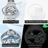 OLEVS 6699 Automatic Watches for Womens Mechanical Diamond Skeleton Self Winding Luxury Dress Waterproof Luminous Ladies Watches Womens Wrist Watches Gift Reloj Para Mujer