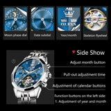 OLEVS 6620 Automatic Watches for Men Self Winding Mechanical Skeleton Luxury Dress Chronograph Gold Plated Stainless Steel Calendar Moon Phase Waterproof Luminous Mens Wrist Watches Reloj Para Hombre