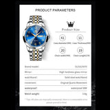 OLEVS 9970 Watches for men Business Dress Luxury Casual Analog Quartz Stainless Steel Waterproof Luminous Date Men Wrist Watches reloj para hombre Blue Dial