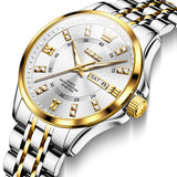 OLEVS 3620 Watches for Men Business Dress Analog Quartz Date Stainless Steel Easy Read Waterproof Luminous Luxury Casual Mens Wrist Watches Reloj Para Hombre Gold/Silver/Blue