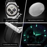 OLEVS 9911 Watches for Men Chronograph Waterproof Luxury Dress Quartz Silicon Strap Multifunction Moon Phase Business Calendar Luminous Men Wrist Watches Reloj Para Hombre Gray/Black/White
