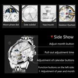 OLEVS 6620 Automatic Watches for Men Self Winding Mechanical Skeleton Luxury Dress Chronograph Gold Plated Stainless Steel Calendar Moon Phase Waterproof Luminous Mens Wrist Watches Reloj Para Hombre