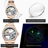 OLEVS 6699 Automatic Watches for Womens Mechanical Diamond Skeleton Self Winding Luxury Dress Waterproof Luminous Ladies Watches Womens Wrist Watches Gift Reloj Para Mujer