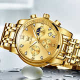 OLEVS 2858 Men's Watch, Business Chronograph Formal Stainless Steel Watch, Pointer Quartz Waterproof Luminous Men's Watch, Black and Blue Tone Stylish Holiday Gift