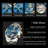 OLEVS 6620 Automatic Watches for Men Self Winding Mechanical Skeleton Luxury Dress Chronograph Gold Plated Stainless Steel Calendar Moon Phase Waterproof Luminous Mens Wrist Watches Reloj Para Hombre