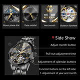 OLEVS 6620 Automatic Watches for Men Self Winding Mechanical Skeleton Luxury Dress Chronograph Gold Plated Stainless Steel Calendar Moon Phase Waterproof Luminous Mens Wrist Watches Reloj Para Hombre