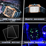 OLEVS 2958 Watches for Men Business Dress Chronograph Analog Quartz Square Dial Stainless Steel Waterproof Luminous Date Fashion Mens Wrist Watches Reloj Para Hombre