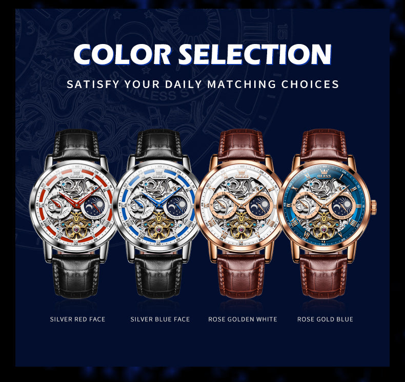 Brown Strap - Blue Dial Rose Trim