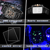 OLEVS 2958 Watches for Men Business Dress Chronograph Analog Quartz Square Dial Stainless Steel Waterproof Luminous Date Fashion Mens Wrist Watches Reloj Para Hombre
