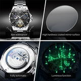OLEVS 6689 Automatic Watches for Mens Starry Sky Skeleton Tourbillon Self Winding Mechanical Moon Phase Luminous Waterproof Luxury Dress Mens Wrist Watches Gifts Reloj Para Hombre Black/Blue/Green