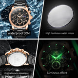 OLEVS 3660 Chronograph Watches for Men Fashion Dress Analog Quartz Moon Phase Stainless Steel Waterproof Luminous Date Luxury Mens Wrist Watches Reloj Para Hombre Rose/Black