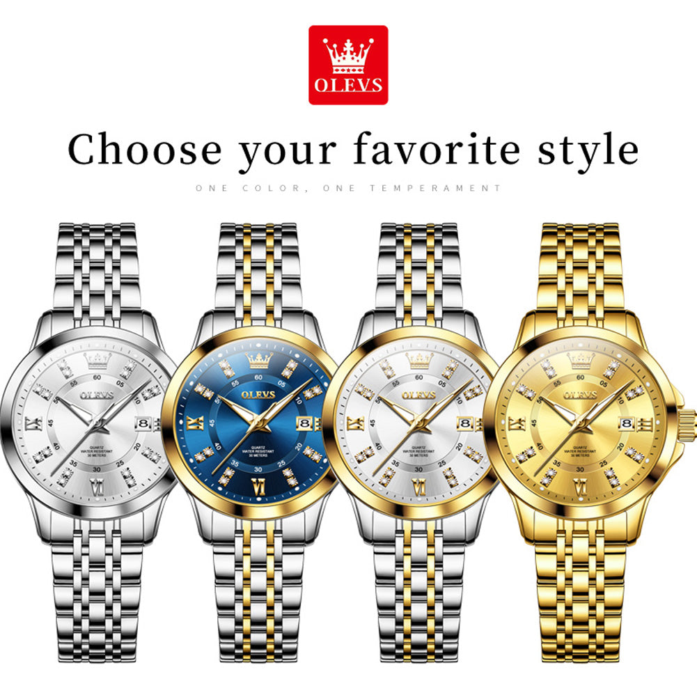 Two Tone Strap-Blue Dial Gold Trim