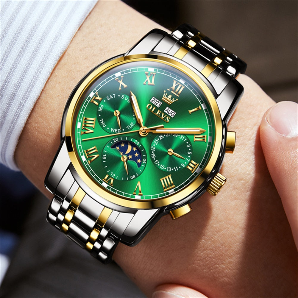 Two Tone Strap-Green Dial Gold Trim