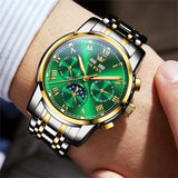 Two Tone Strap-Green Dial Gold Trim