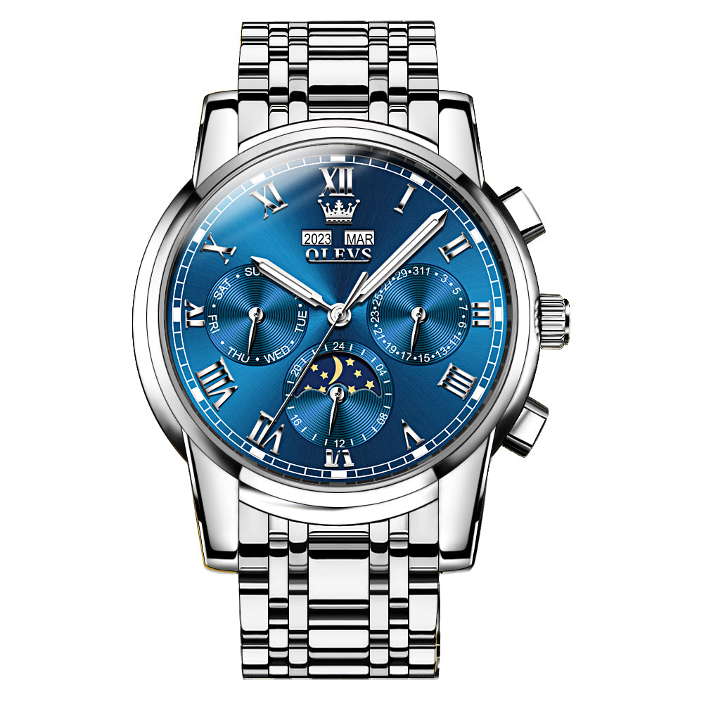 Silver Strap-Blue Dial Silver Trim