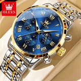 OLEVS Men Watch 5529 Stainless Steel Chronograph Roman Numerals Moon Phases Analog Quartz Dress Watch for Men