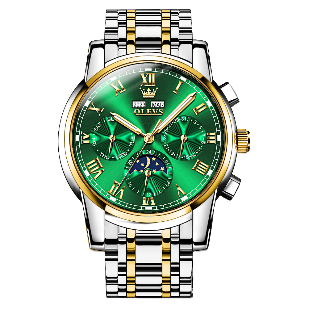 Two Tone Strap-Green Dial Gold Trim