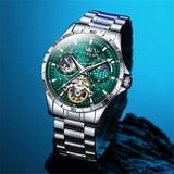 OLEVS 6689 Automatic Watches for Mens Starry Sky Skeleton Tourbillon Self Winding Mechanical Moon Phase Luminous Waterproof Luxury Dress Mens Wrist Watches Gifts Reloj Para Hombre Black/Blue/Green