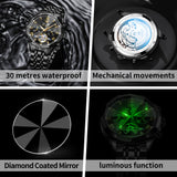 OLEVS 6620 Automatic Watches for Men Self Winding Mechanical Skeleton Luxury Dress Chronograph Gold Plated Stainless Steel Calendar Moon Phase Waterproof Luminous Mens Wrist Watches Reloj Para Hombre