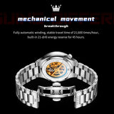 OLEVS 6722 Skeleton Watches for Men Luxury Dress Automatic Self Winding Mechanical Gold Plated Stainless Steel Waterproof Luminous Business Men Wrist Watch Reloj Para Hombre