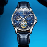 OLEVS 6689 Automatic Watches for Mens Starry Sky Skeleton Tourbillon Self Winding Mechanical Moon Phase Luminous Waterproof Luxury Dress Mens Wrist Watches Gifts Reloj Para Hombre Black/Blue/Green