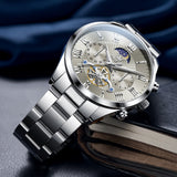 OLEVS 3640 Chronograph Watches for Men Waterproof Business Dress Analog Quartz Luxury Moon Phase Stainless Steel Roman Numeral Luminous Casual Mens Wrist Watches Reloj Para Hombre