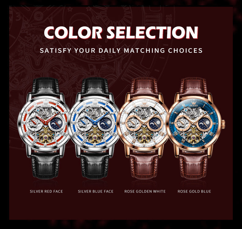 Black Strap - Red Dial Silver Trim