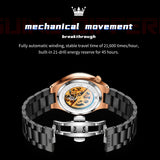 OLEVS 6722 Skeleton Watches for Men Luxury Dress Automatic Self Winding Mechanical Gold Plated Stainless Steel Waterproof Luminous Business Men Wrist Watch Reloj Para Hombre