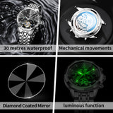 OLEVS 6620 Automatic Watches for Men Self Winding Mechanical Skeleton Luxury Dress Chronograph Gold Plated Stainless Steel Calendar Moon Phase Waterproof Luminous Mens Wrist Watches Reloj Para Hombre
