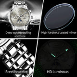 OLEVS 6633 Mens Watches Automatic Luxury Big Face Multi Calendar Stainless Steel Waterproof Luminous Wrist Watch for Men