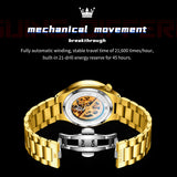 OLEVS 6722 Skeleton Watches for Men Luxury Dress Automatic Self Winding Mechanical Gold Plated Stainless Steel Waterproof Luminous Business Men Wrist Watch Reloj Para Hombre