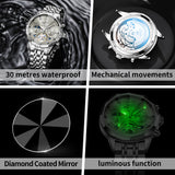 OLEVS 6620 Automatic Watches for Men Self Winding Mechanical Skeleton Luxury Dress Chronograph Gold Plated Stainless Steel Calendar Moon Phase Waterproof Luminous Mens Wrist Watches Reloj Para Hombre