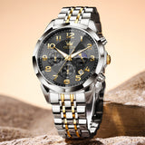OLEVS 3676 Chronograph Watches for Men Business Dress Analog Quartz Gold Plated Stainless Steel Moon Phase Waterproof Luminous Date Luxury Mens Wrist Watches Reloj Para Hombre